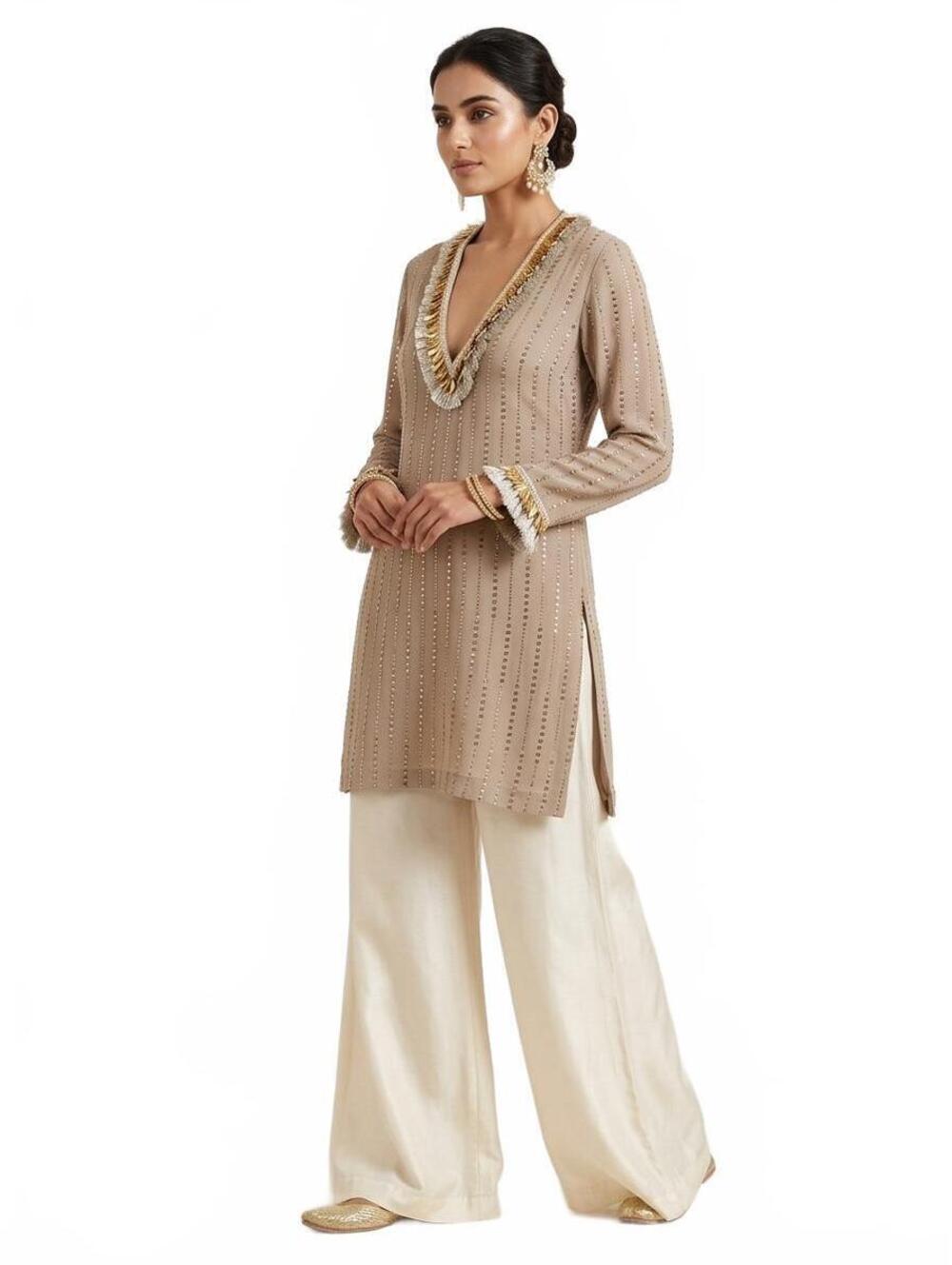 Payal Singhal Mukaish Embroidered Silk Tunic Kurta - Pristine New Condition
